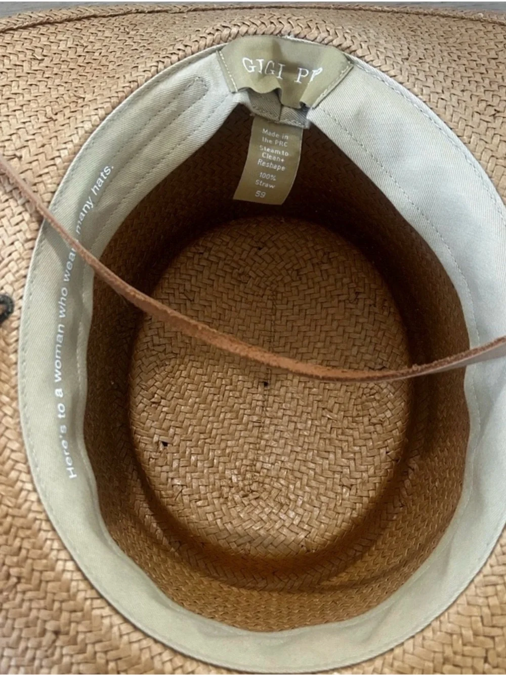 GIGI PIP Wide Brim Straw Sun Hat in Natural Tan Sz M/L